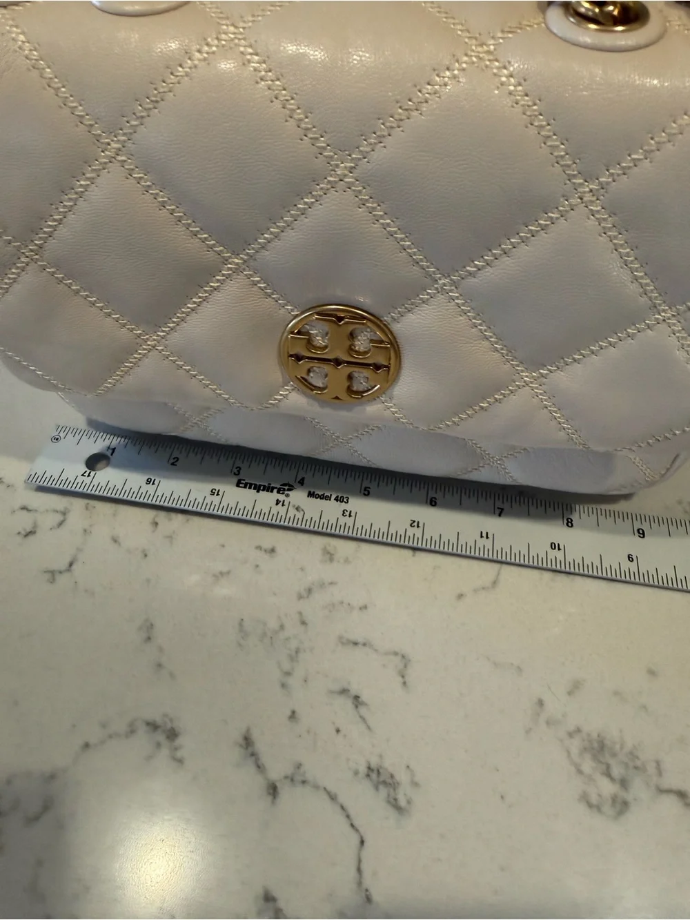 Tory Burch Cream Quilted Chain Crossbody Bag with Gold Hardware